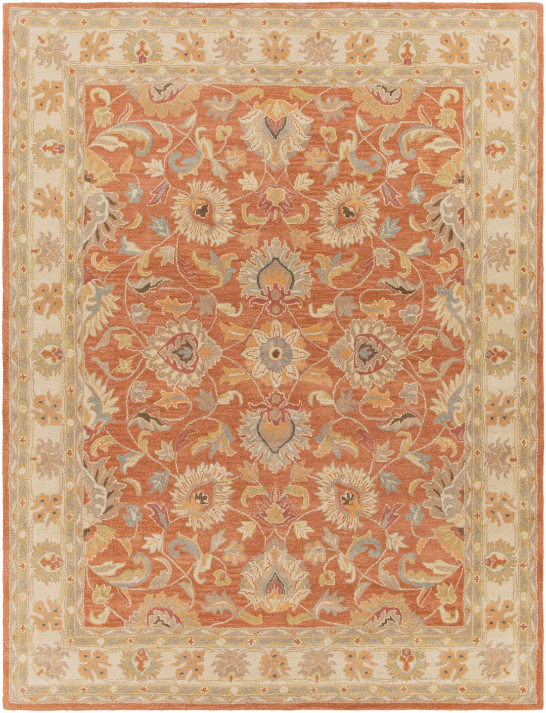 Cherryfield Rust Traditional Floral Hand Tufted Wool Area Rug - The Rug Decor