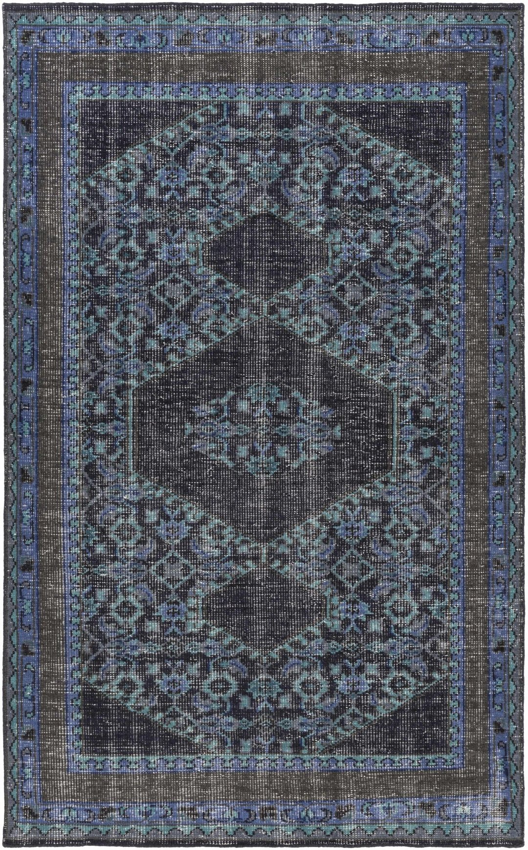 Chesham Traditional Style Blue And Charcoal Hand Knotted Area Rug - The Rug Decor