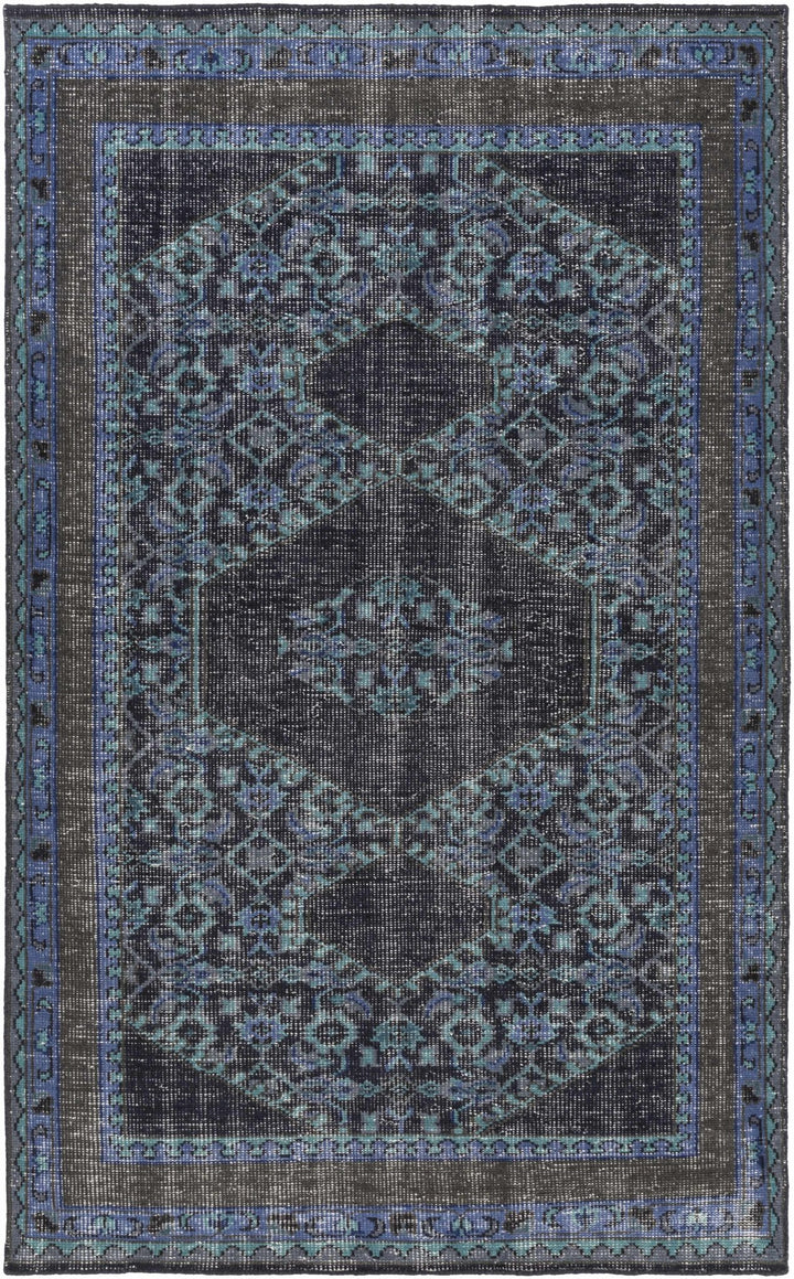 Chesham Traditional Style Blue And Charcoal Hand Knotted Area Rug - The Rug Decor