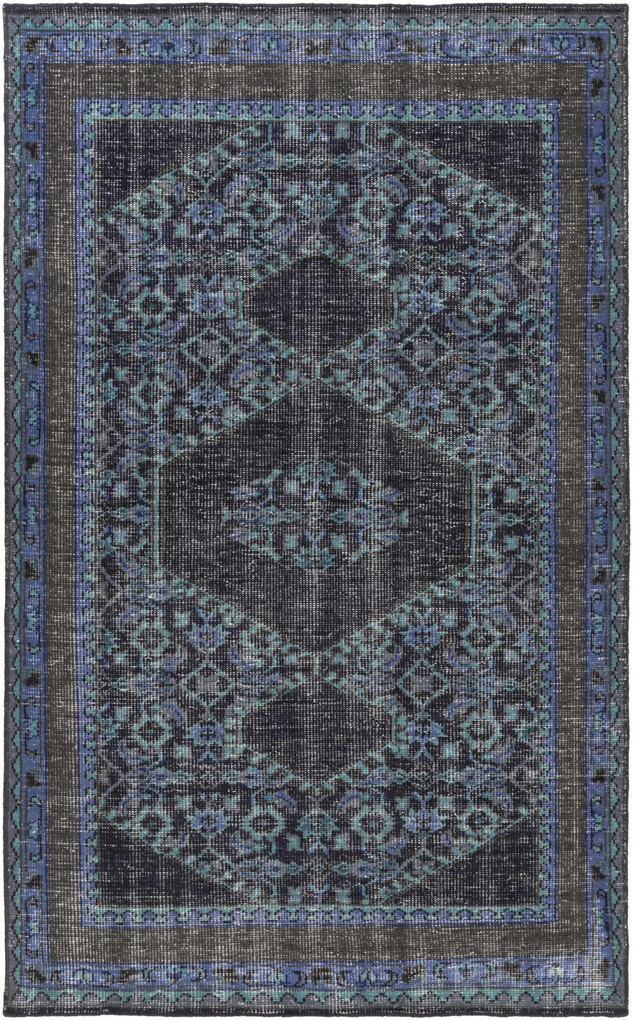 Chesham Traditional Style Blue And Charcoal Hand Knotted Area Rug - The Rug Decor