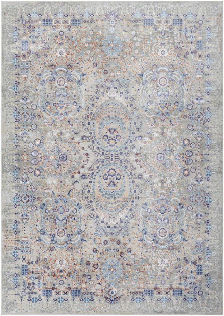 Chesterfield Traditional Style Gray And Blue Area Rug - The Rug Decor