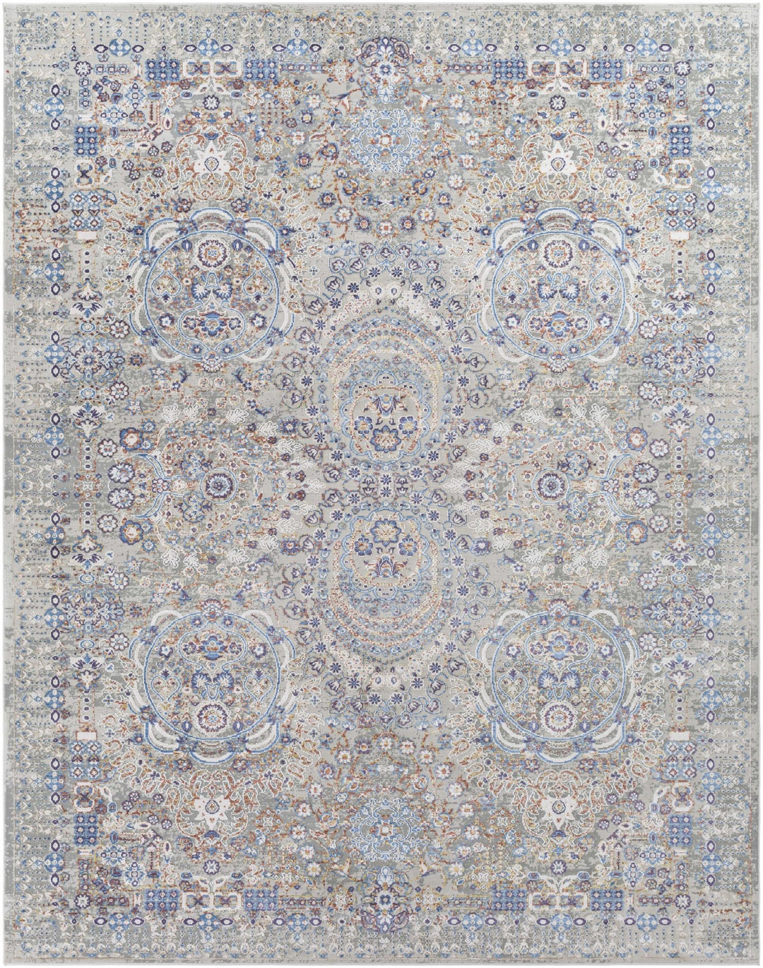 Chesterfield Traditional Style Gray And Blue Area Rug - The Rug Decor