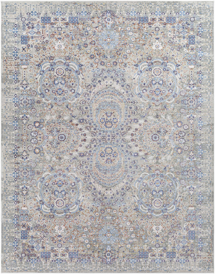 Chesterfield Traditional Style Gray And Blue Area Rug - The Rug Decor
