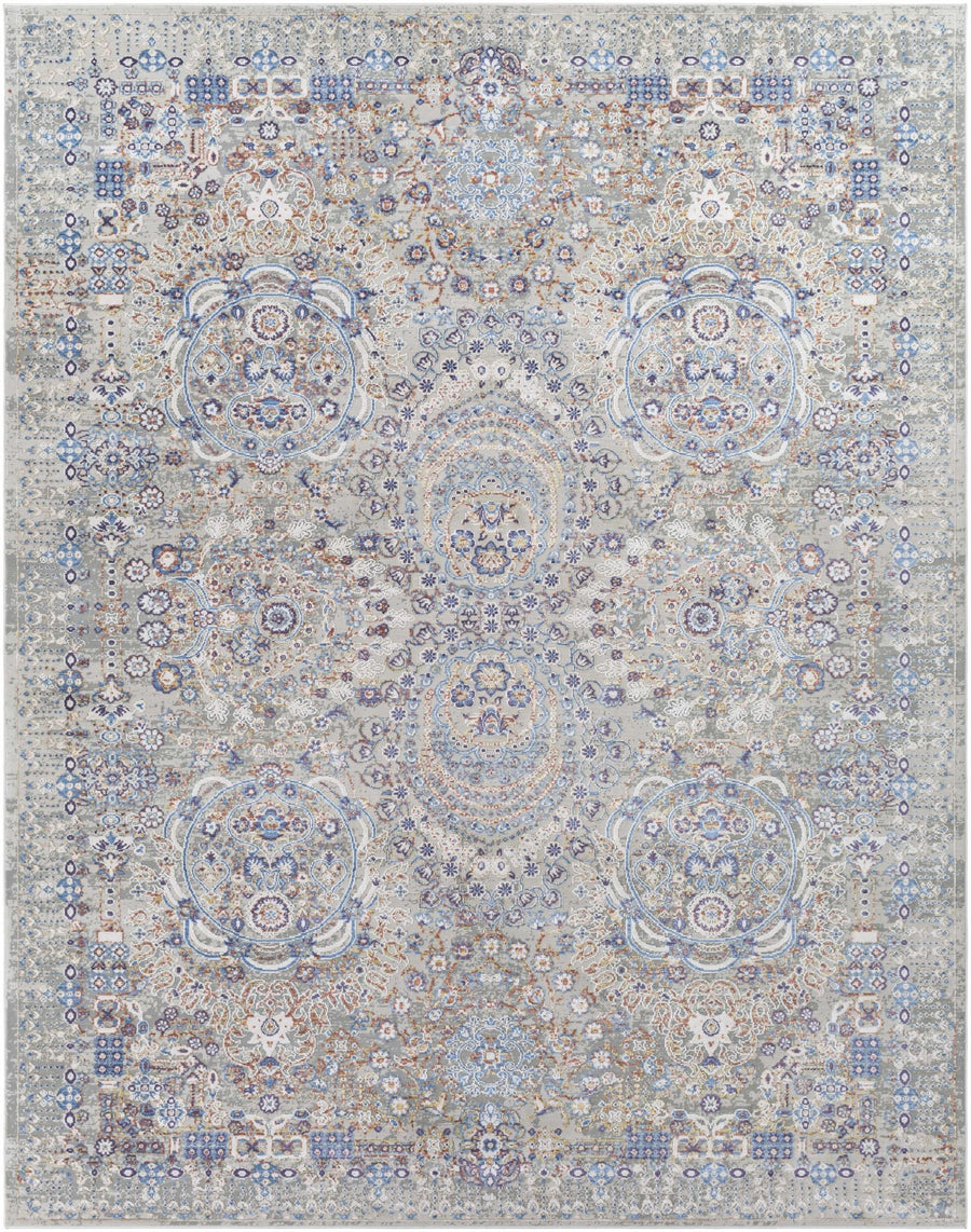 Chesterfield Traditional Style Gray And Blue Area Rug - The Rug Decor
