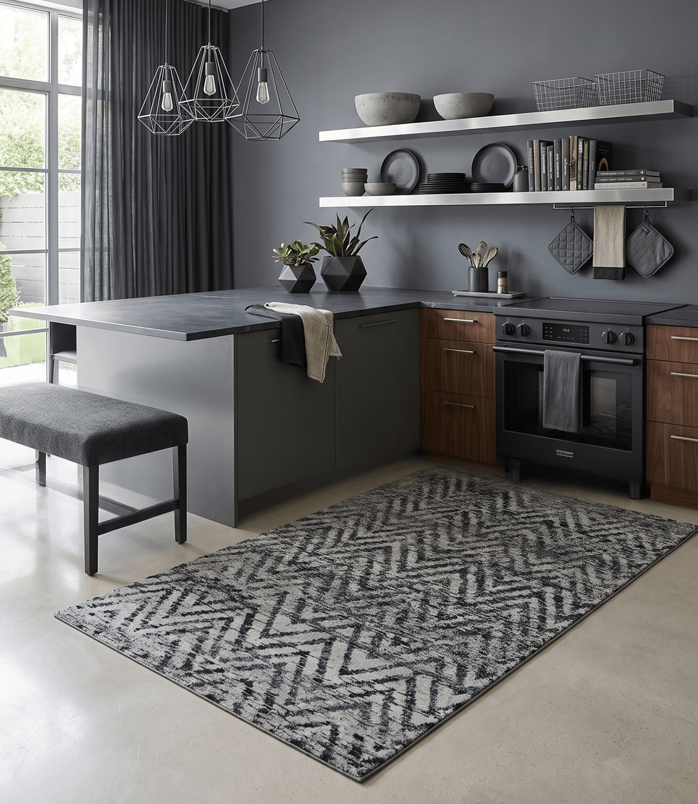 Chevron Silver and Black Shaded 5x8 Bamboo Silk Handwoven Area Rug - The Rug Decor