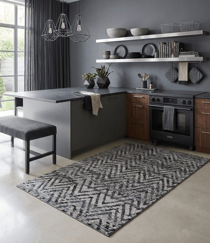 Chevron Silver and Black Shaded 5x8 Bamboo Silk Handwoven Area Rug - The Rug Decor
