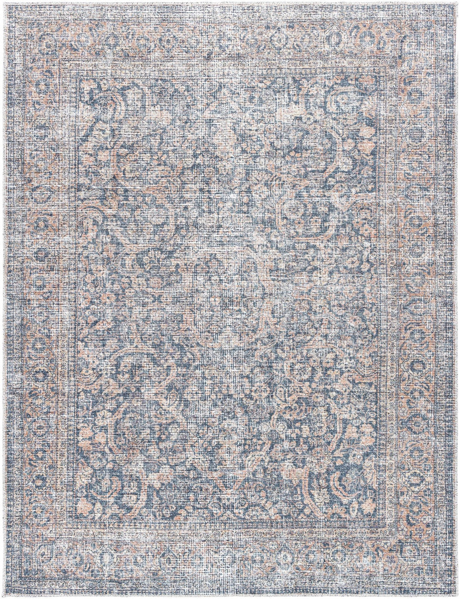 Chicha Traditional Navy And Gray Washable Area Rug - The Rug Decor