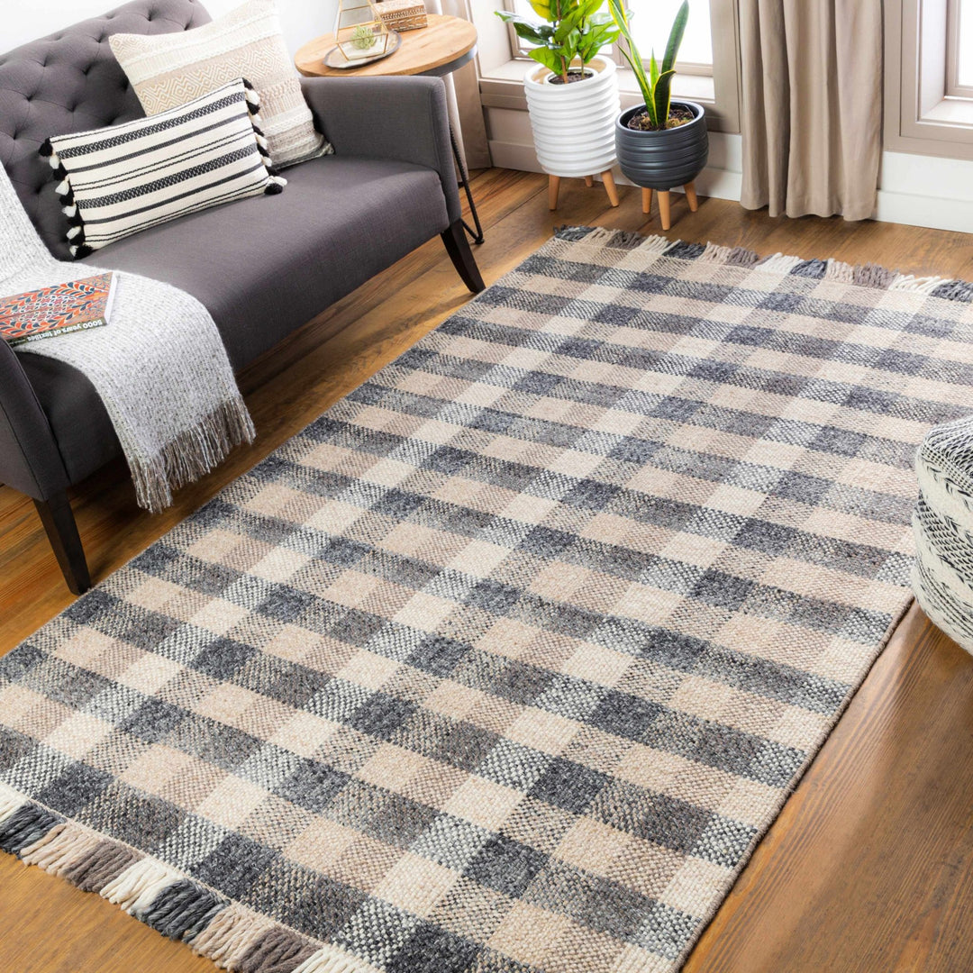 Chilliwack Modern Plaid Design Gray And Beige Wool Rug - The Rug Decor