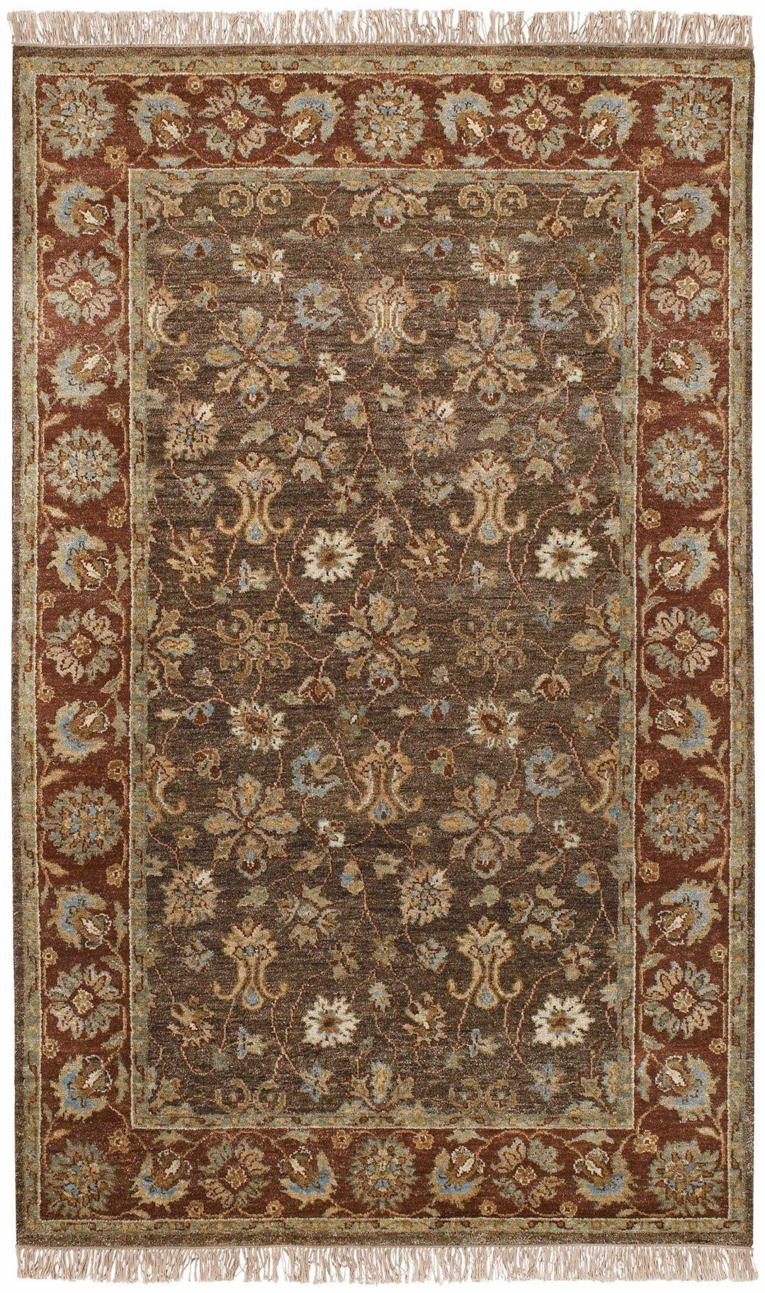 Chinle Traditional Floral Design Brown Hand Knotted Wool Area Rug - The Rug Decor