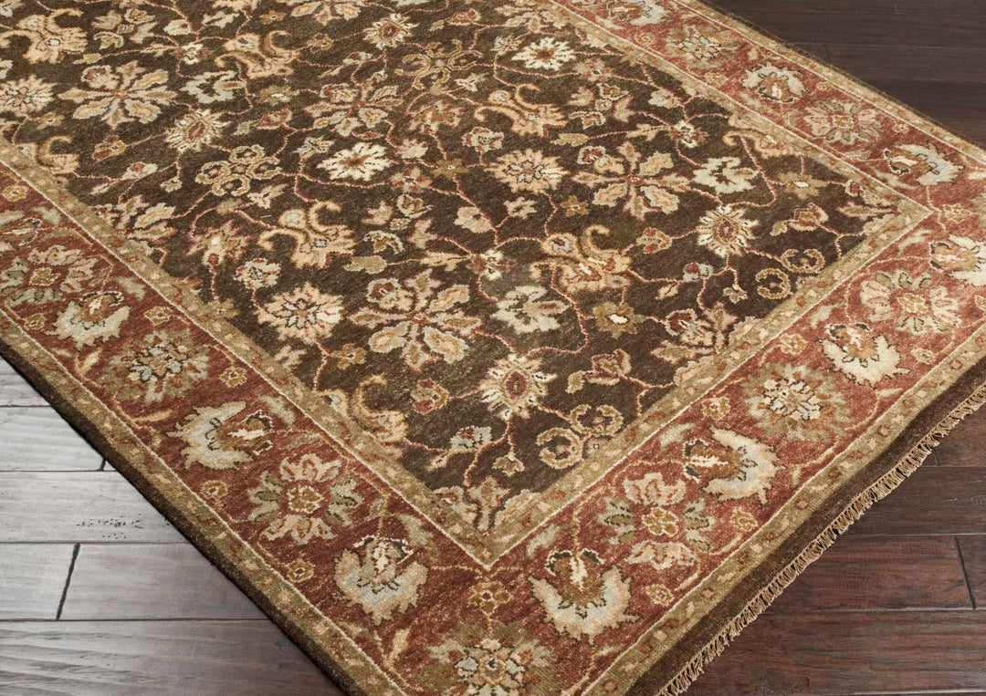 Chinle Traditional Floral Design Brown Hand Knotted Wool Area Rug - The Rug Decor