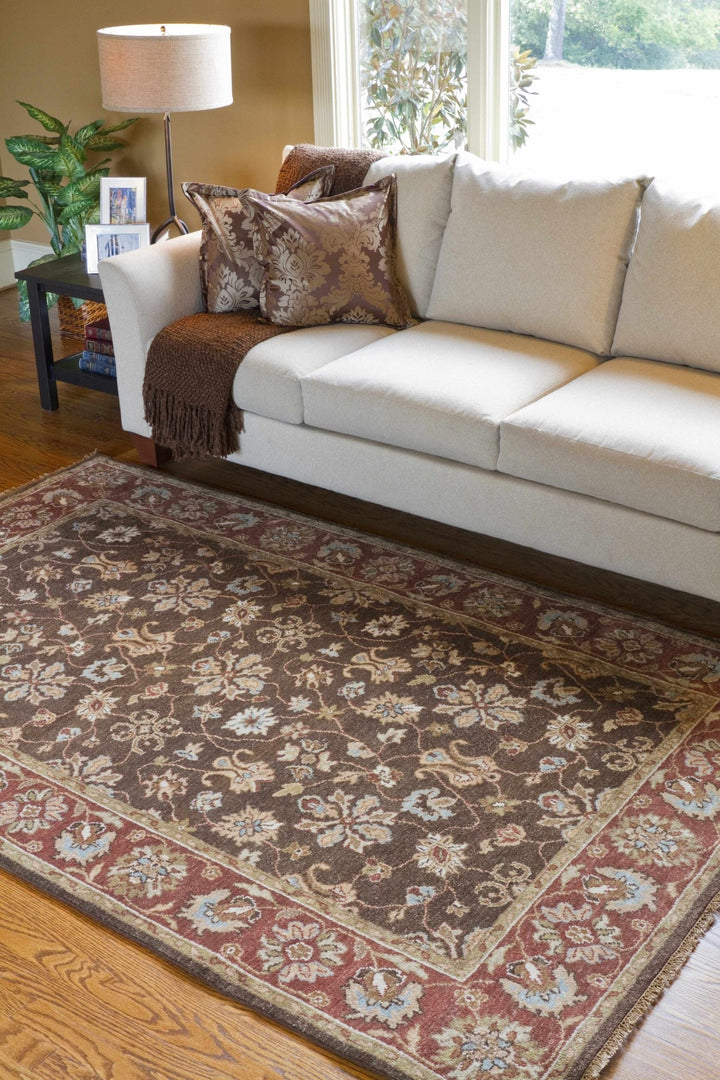 Chinle Traditional Floral Design Brown Hand Knotted Wool Area Rug - The Rug Decor