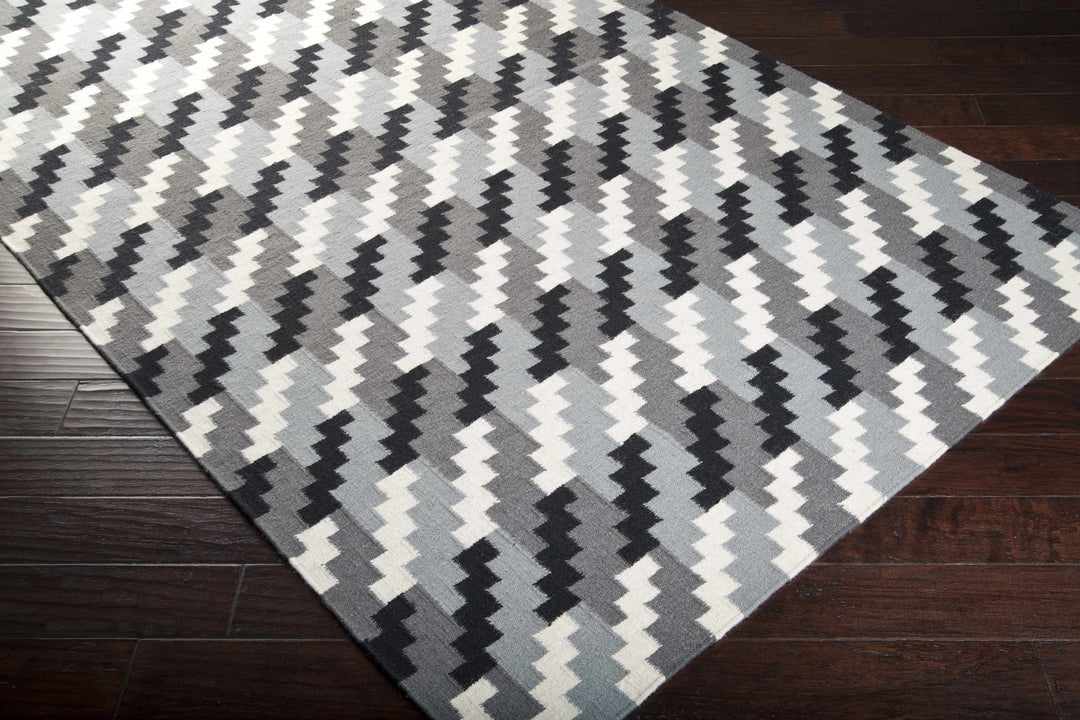 Chireno Gray And Black Contemporary Style Hand Woven Wool Area Rug