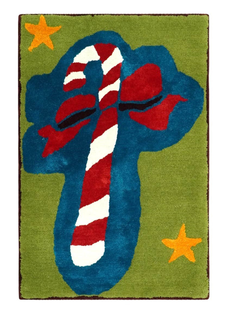 Christmas Rug 2x3 Blue, Green and Brown Candy Cane Rug for Kids room, Kids Rug - The Rug Decor