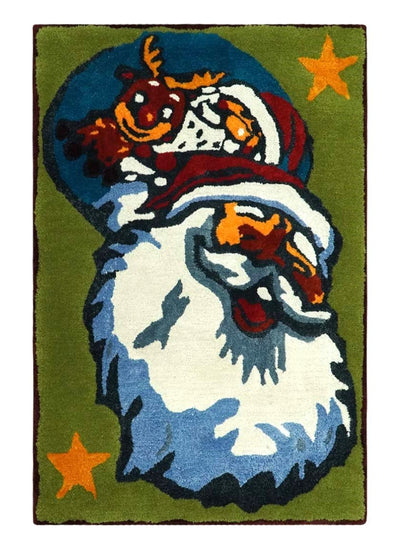 Christmas Rug 2x3 Ivory, Blue and Green Santa Claus Rug for Kids room, Kids Rug - The Rug Decor