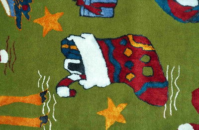 Christmas Rug 5x8 Colorful Santa, Reindeer and Candy Cane Green for kids room - The Rug Decor