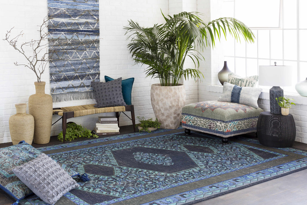 Chesham Traditional Style Blue And Charcoal Hand Knotted Area Rug