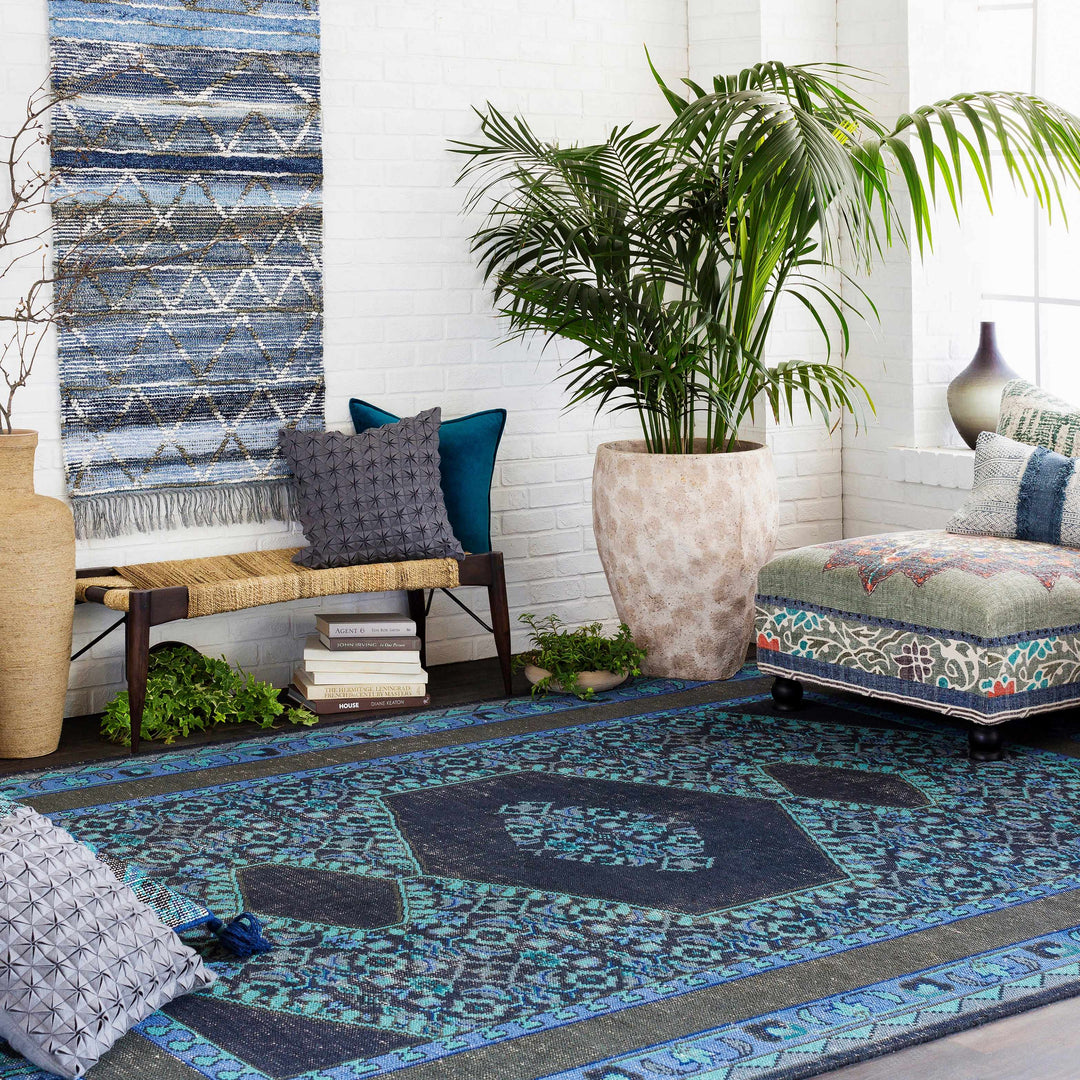 Chesham Traditional Style Blue And Charcoal Hand Knotted Area Rug
