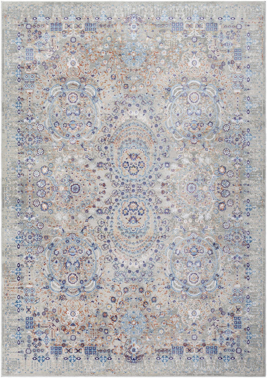 Chesterfield Traditional Style Gray And Blue Area Rug