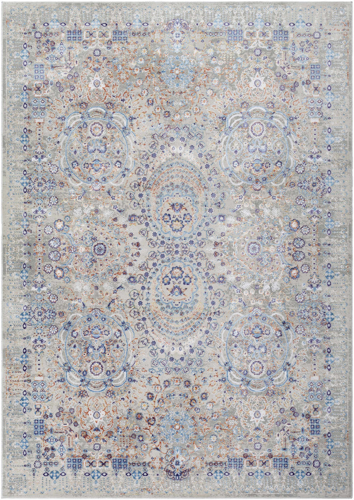 Chesterfield Traditional Style Gray And Blue Area Rug