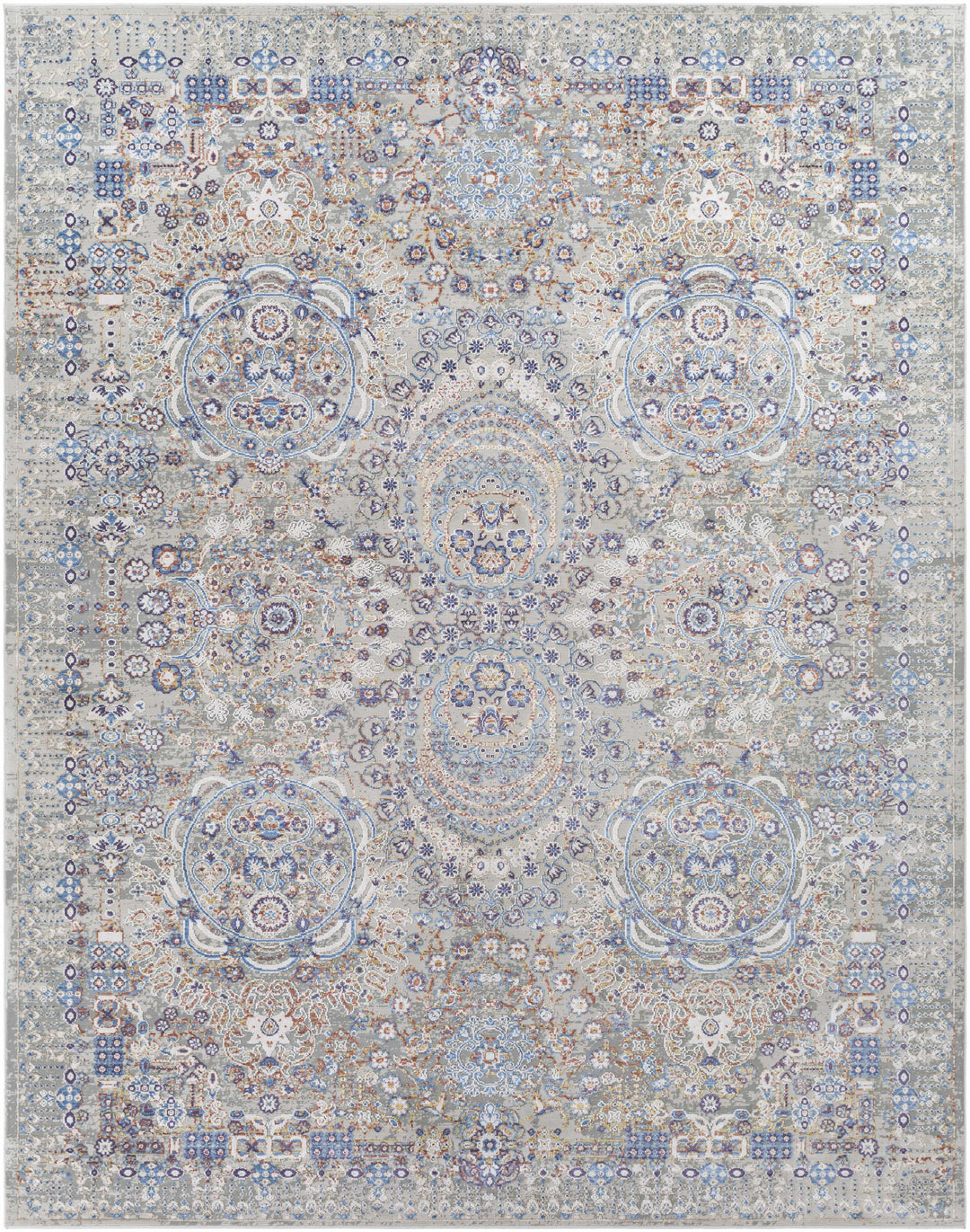 Chesterfield Traditional Style Gray And Blue Area Rug