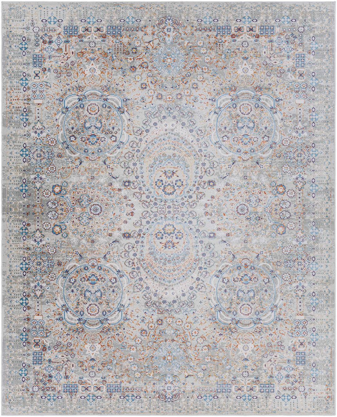 Chesterfield Traditional Style Gray And Blue Area Rug