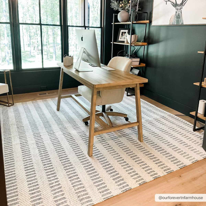 Circe Contemporary Geometrical Ivory And Black Wool Area Rug - The Rug Decor
