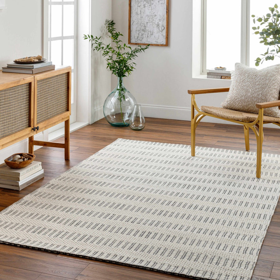 Circe Contemporary Geometrical Ivory And Black Wool Area Rug - The Rug Decor