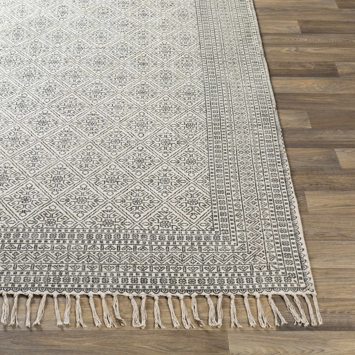 Classic Style Hand Woven Ivory and Charcoal Geometrical area rug - The Rug Decor