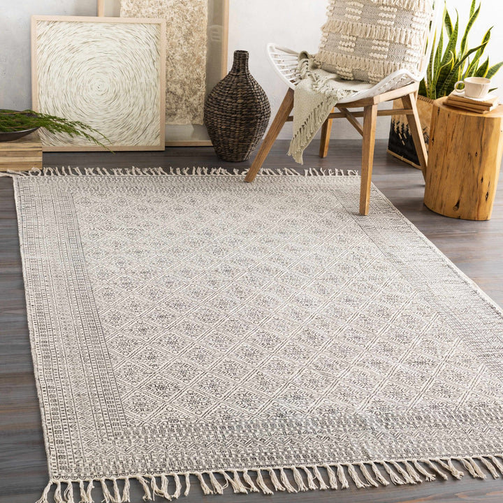 Classic Style Hand Woven Ivory and Charcoal Geometrical area rug - The Rug Decor