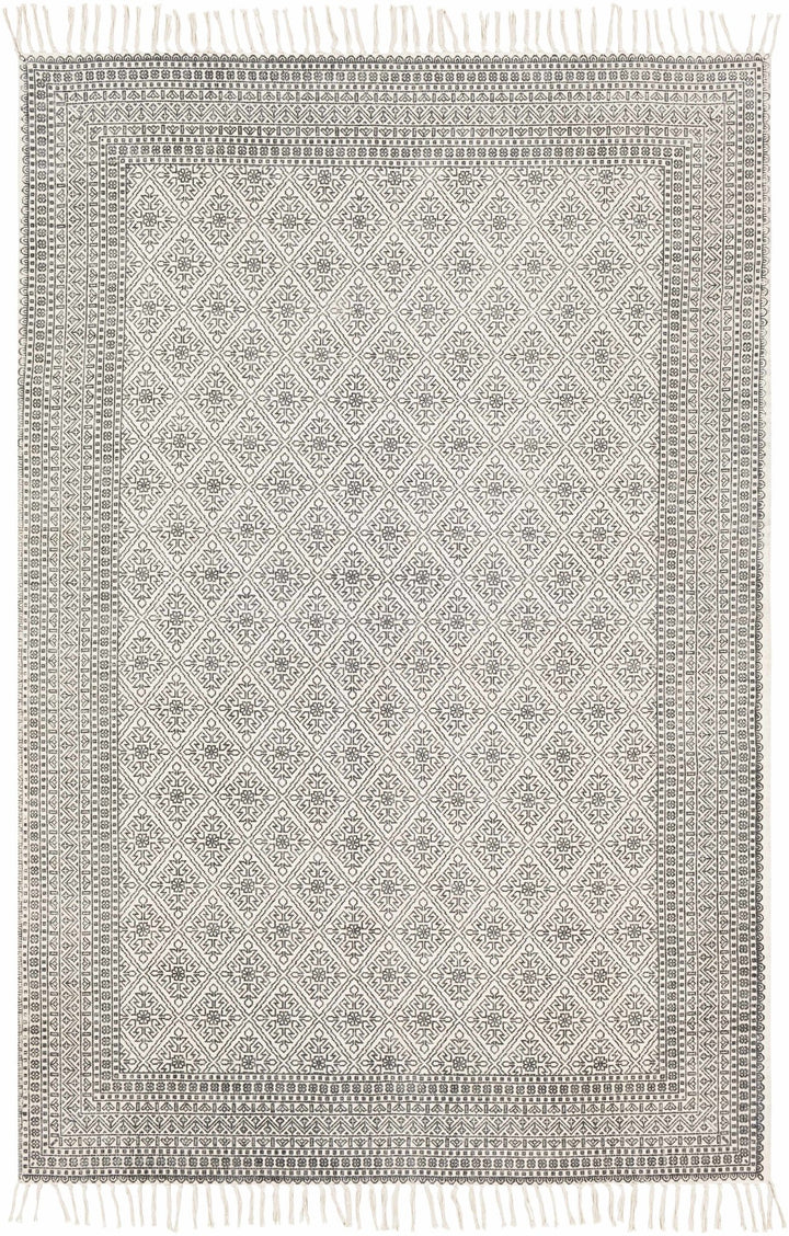 Classic Style Hand Woven Ivory and Charcoal Geometrical area rug - The Rug Decor