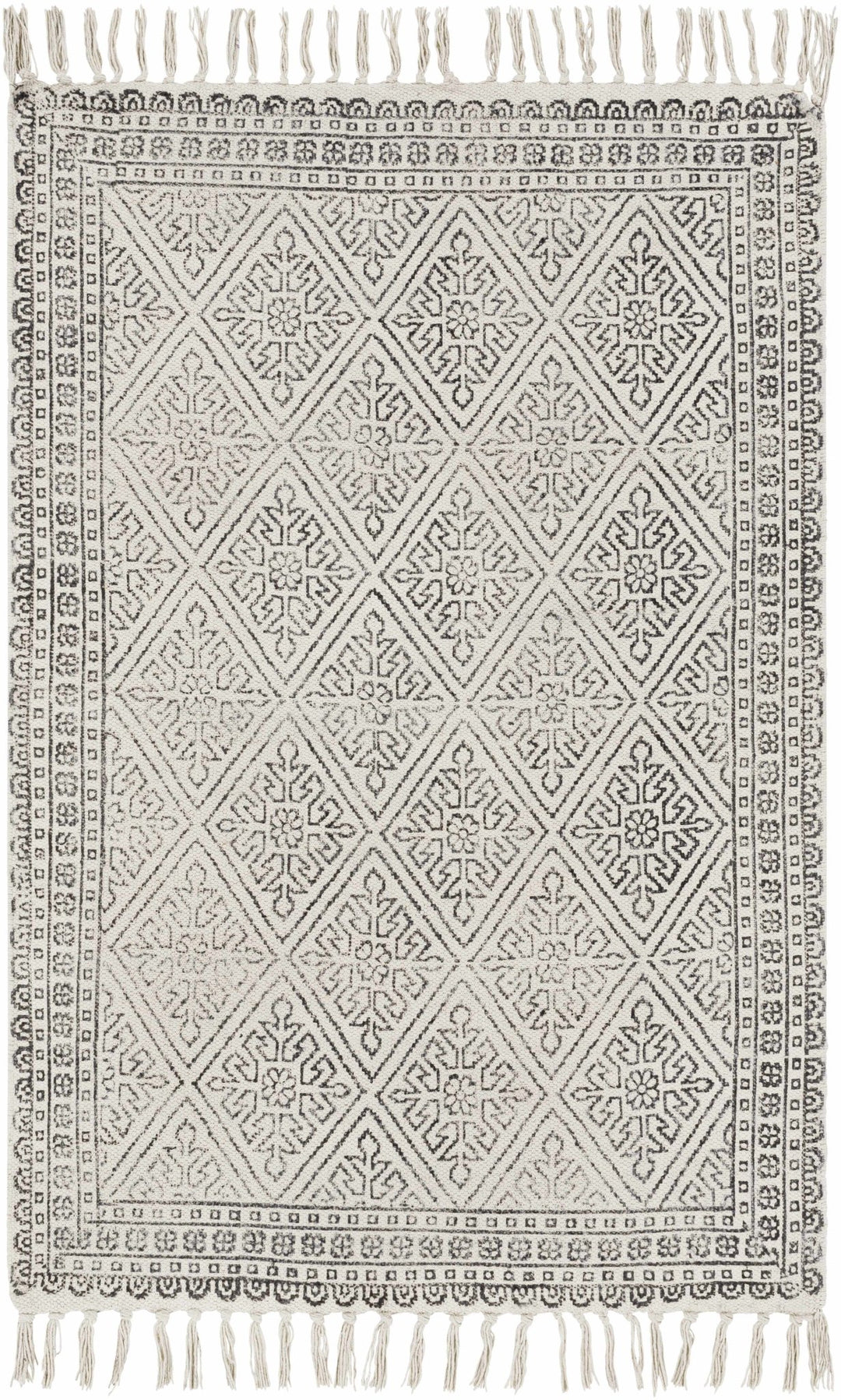 Classic Style Hand Woven Ivory and Charcoal Geometrical area rug - The Rug Decor
