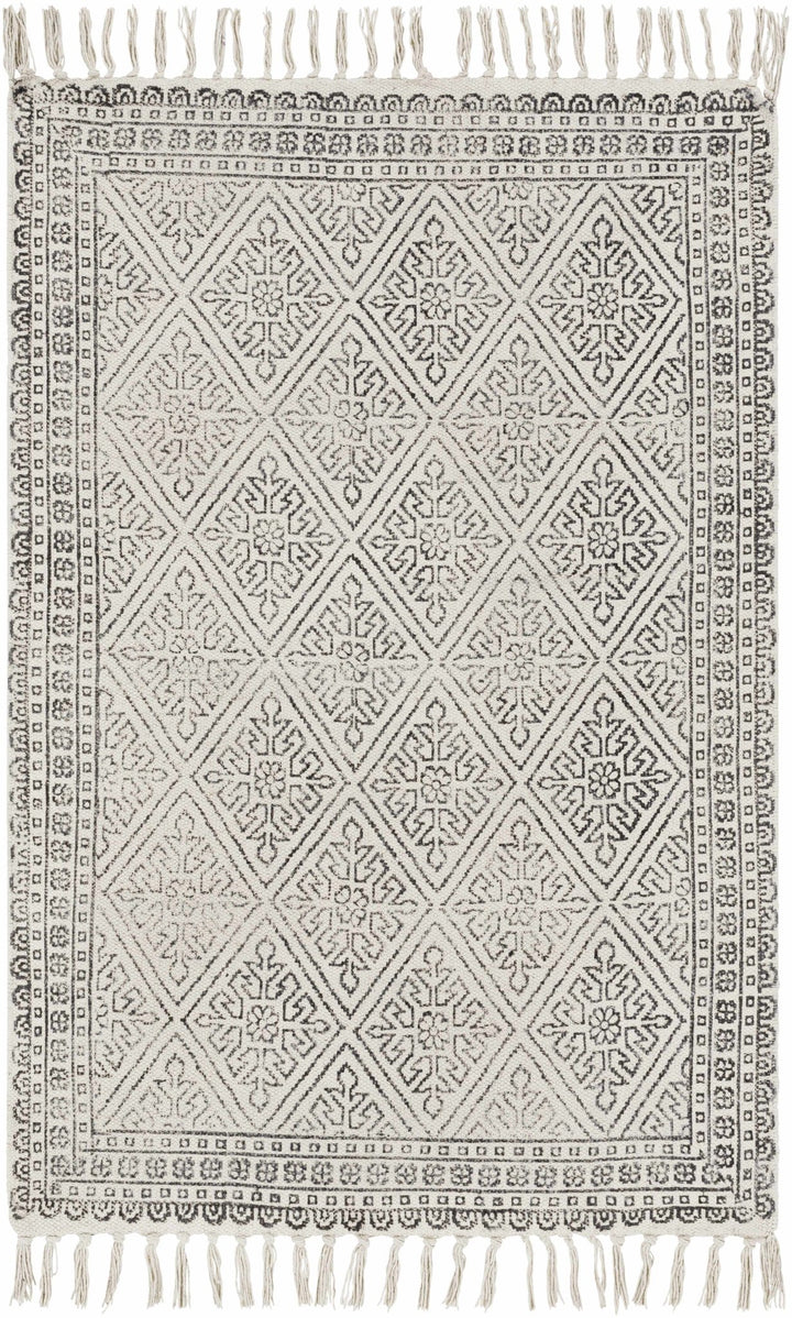Classic Style Hand Woven Ivory and Charcoal Geometrical area rug - The Rug Decor