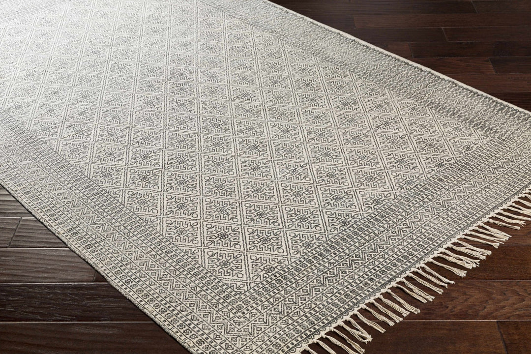Classic Style Hand Woven Ivory and Charcoal Geometrical area rug - The Rug Decor
