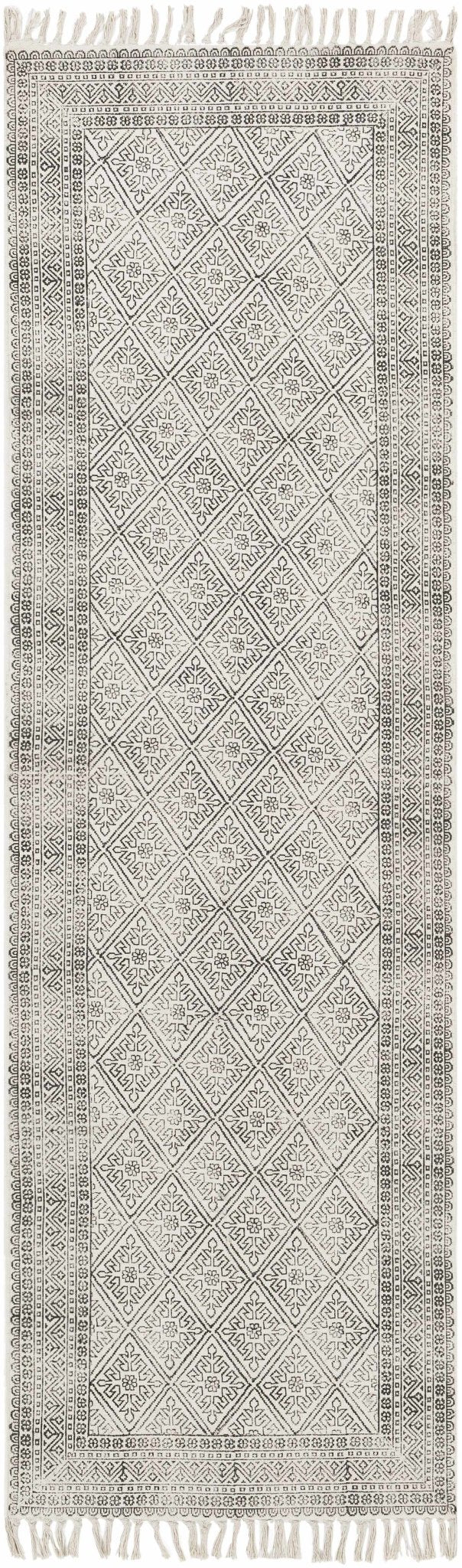 Classic Style Hand Woven Ivory and Charcoal Geometrical area rug - The Rug Decor