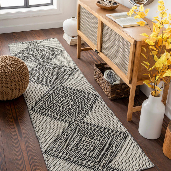 Claveria Modern Geometrical Ivory And Black Hand Woven Area Rug - The Rug Decor