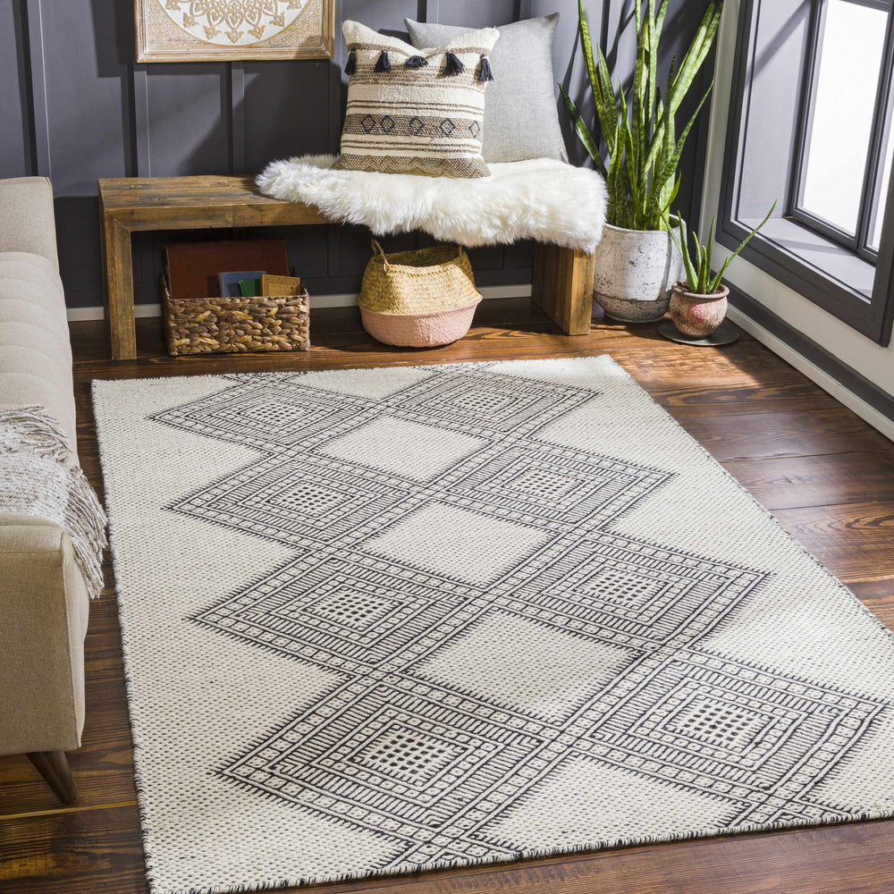 Claveria Modern Geometrical Ivory And Black Hand Woven Area Rug - The Rug Decor