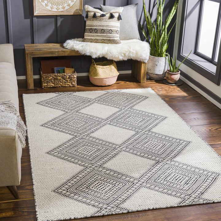 Claveria Modern Geometrical Ivory And Black Hand Woven Area Rug - The Rug Decor