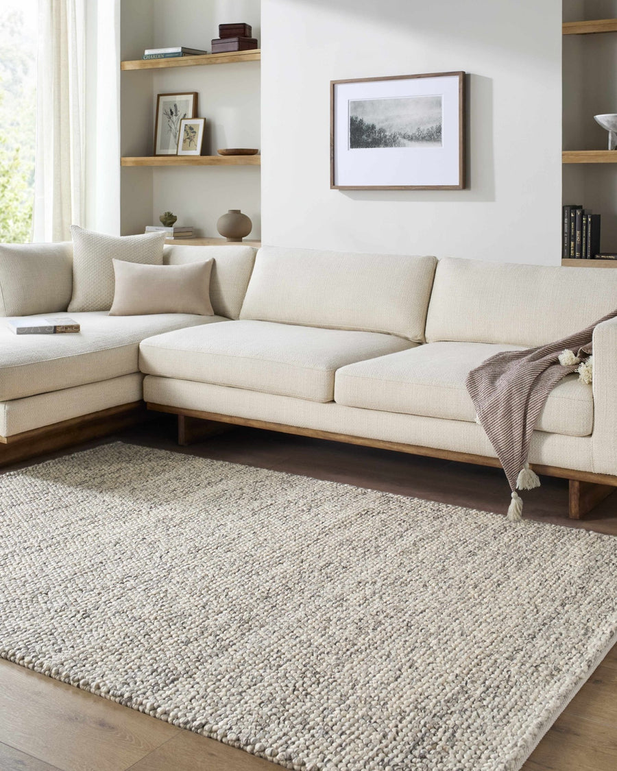 Clayne Contemporary Beige And Charcoal Wool Area Rug - The Rug Decor