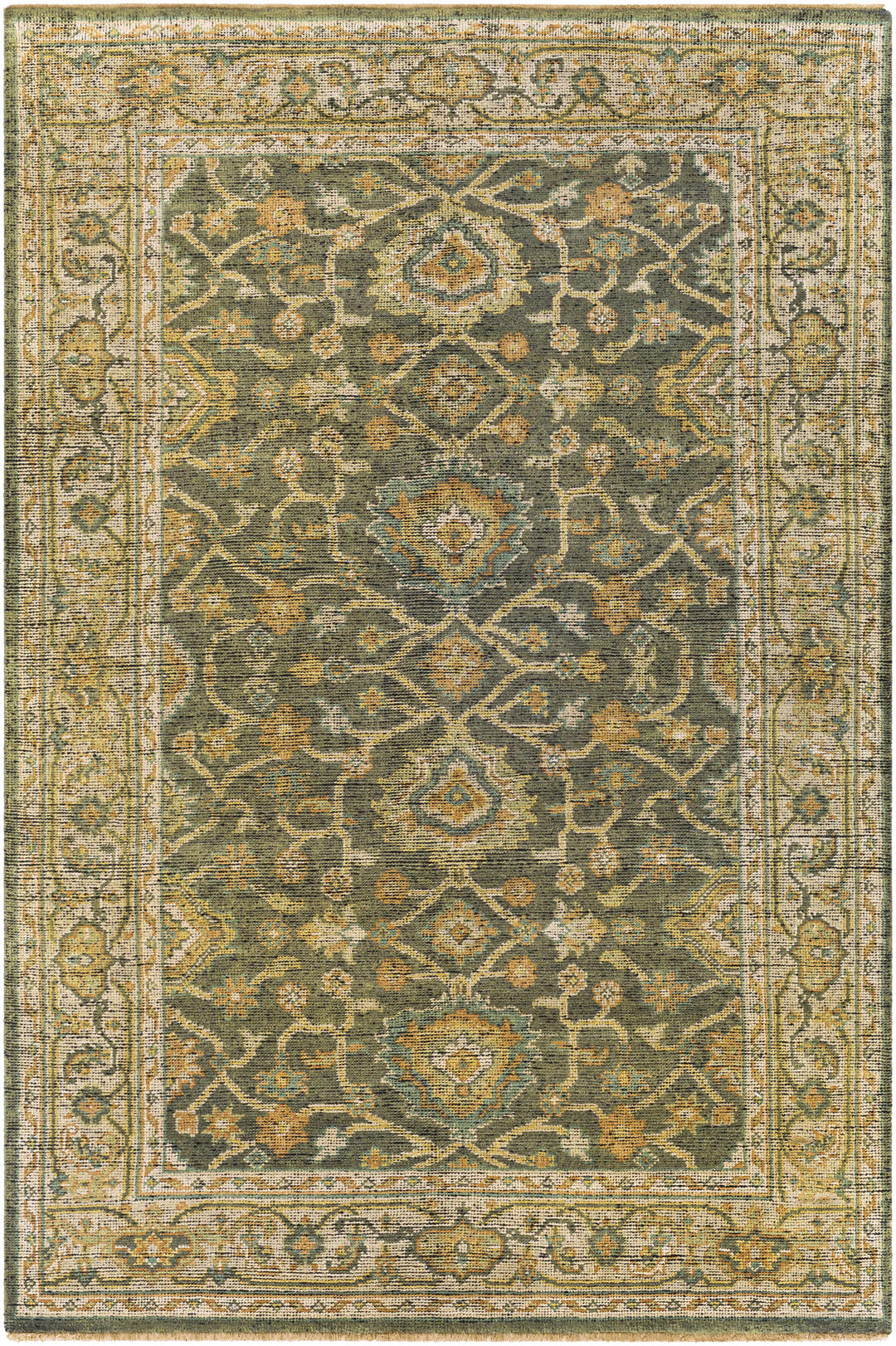 Clunes Traditional Floral Design Beige And Olive Hand Knotted Area Rug