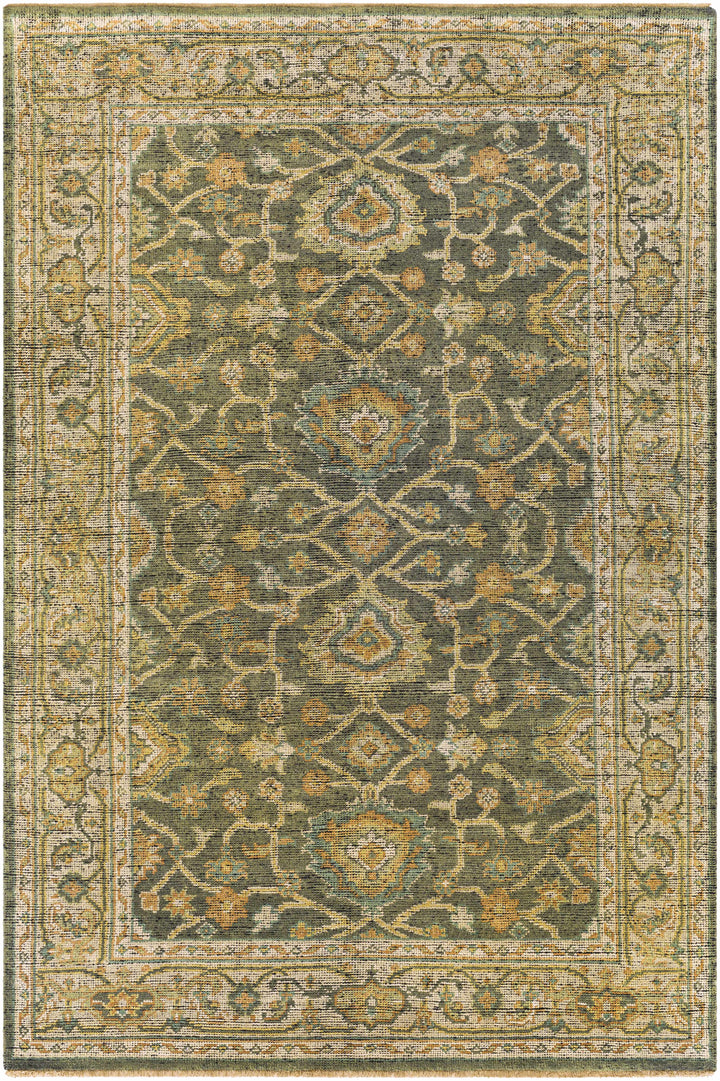 Clunes Traditional Floral Design Beige And Olive Hand Knotted Area Rug