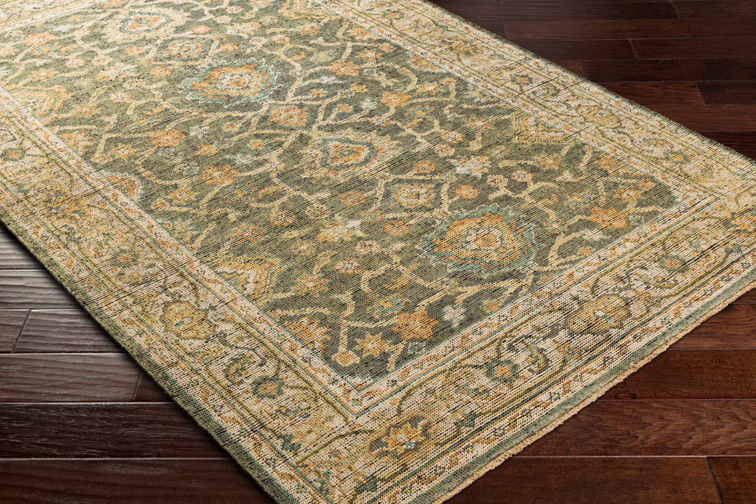 Clunes Traditional Floral Design Beige And Olive Hand Knotted Area Rug