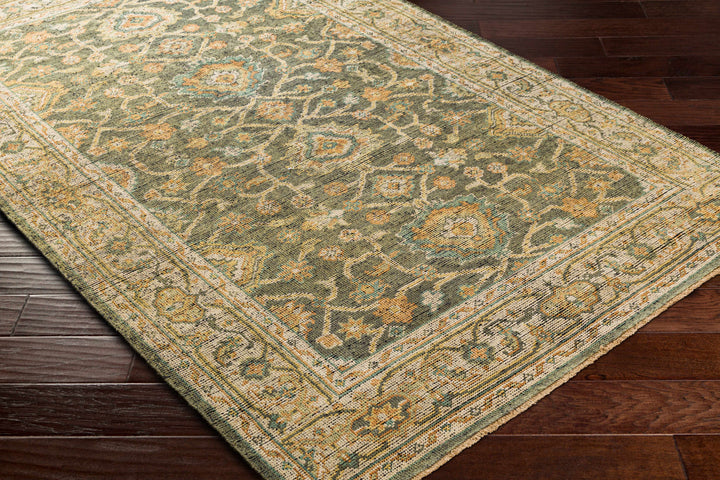 Clunes Traditional Floral Design Beige And Olive Hand Knotted Area Rug