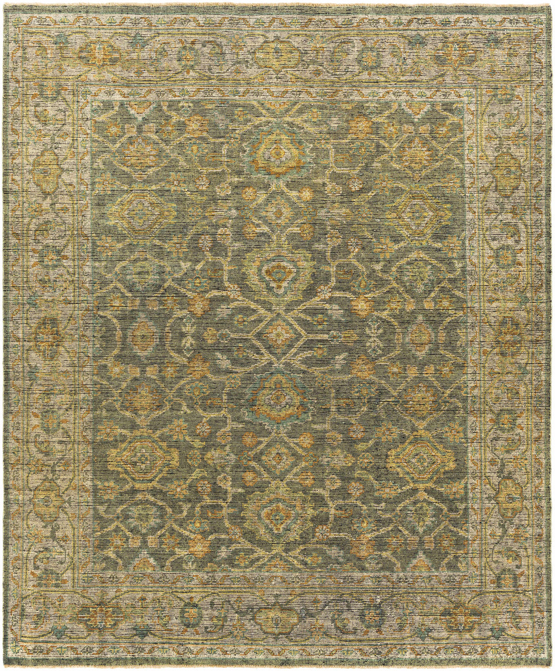 Clunes Traditional Floral Design Beige And Olive Hand Knotted Area Rug