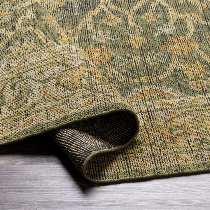 Clunes Traditional Floral Design Beige And Olive Hand Knotted Area Rug