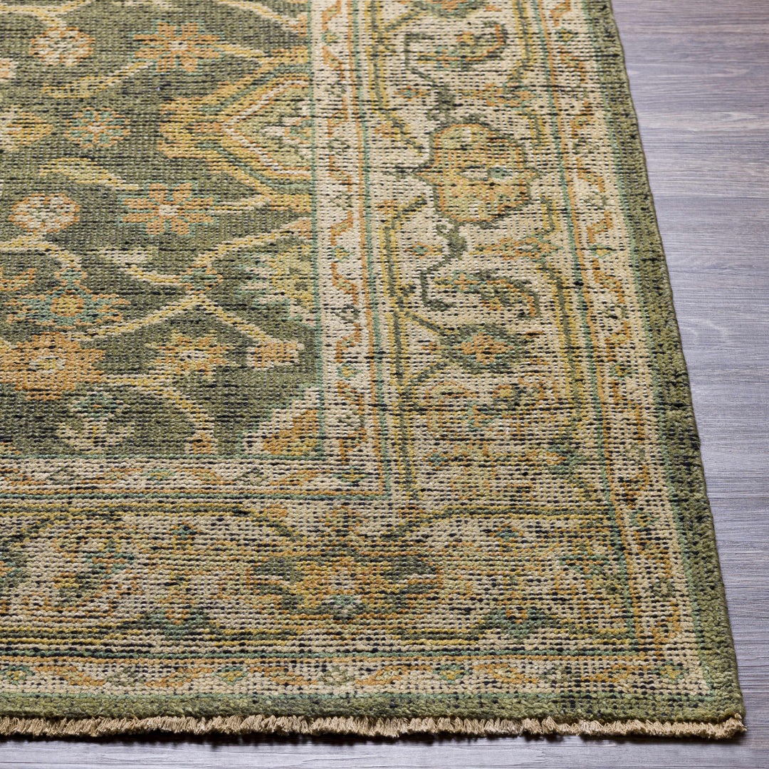 Clunes Traditional Floral Design Beige And Olive Hand Knotted Area Rug