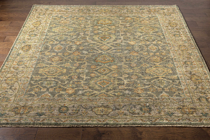 Clunes Traditional Floral Design Beige And Olive Hand Knotted Area Rug