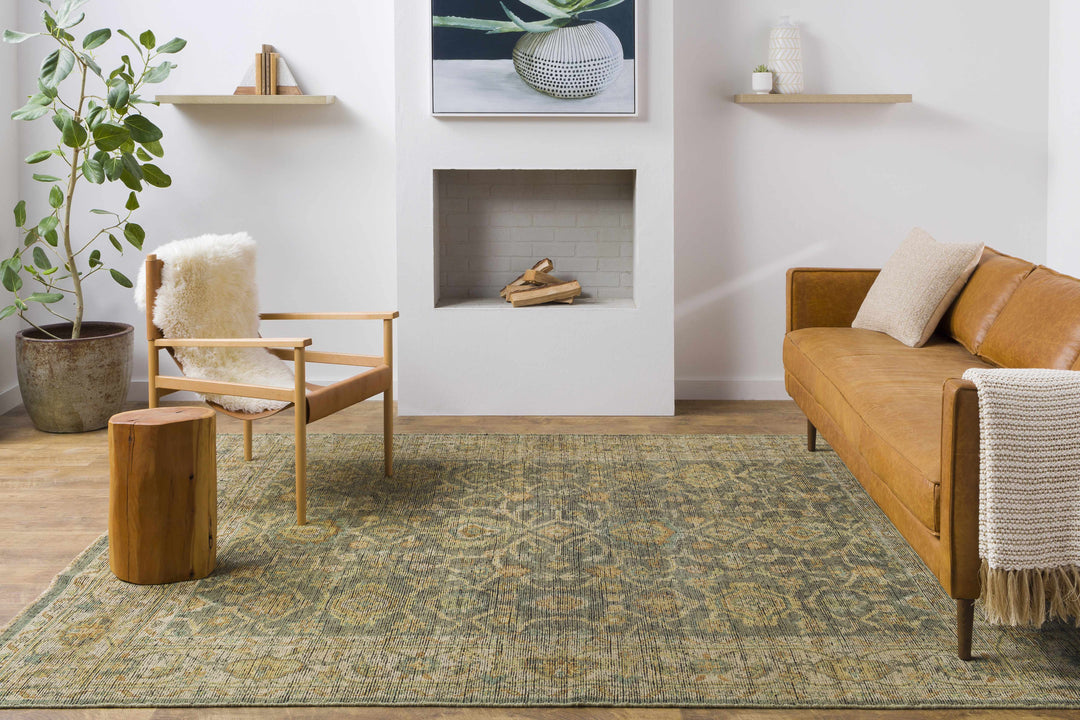 Clunes Traditional Floral Design Beige And Olive Hand Knotted Area Rug