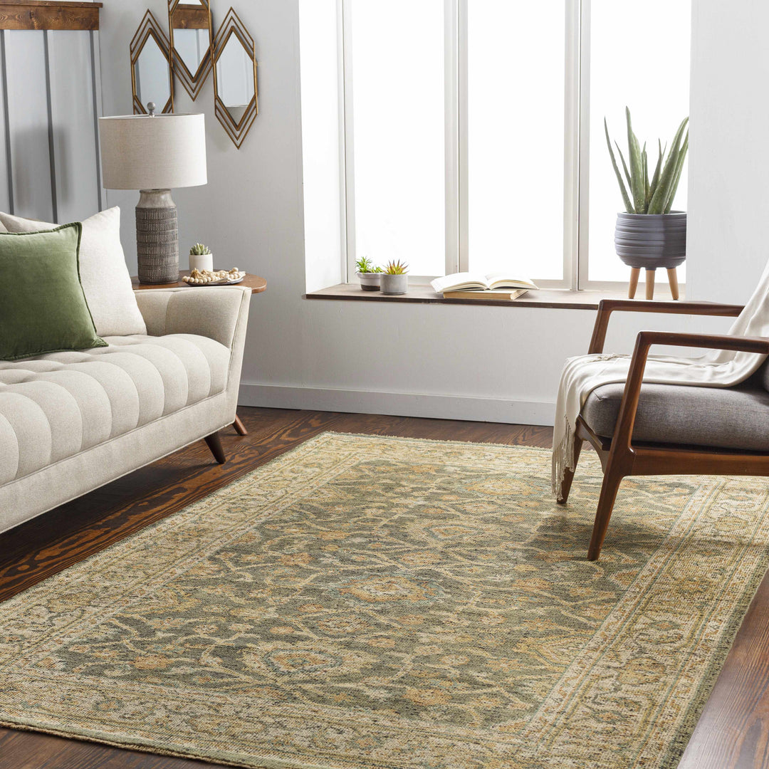 Clunes Traditional Floral Design Beige And Olive Hand Knotted Area Rug