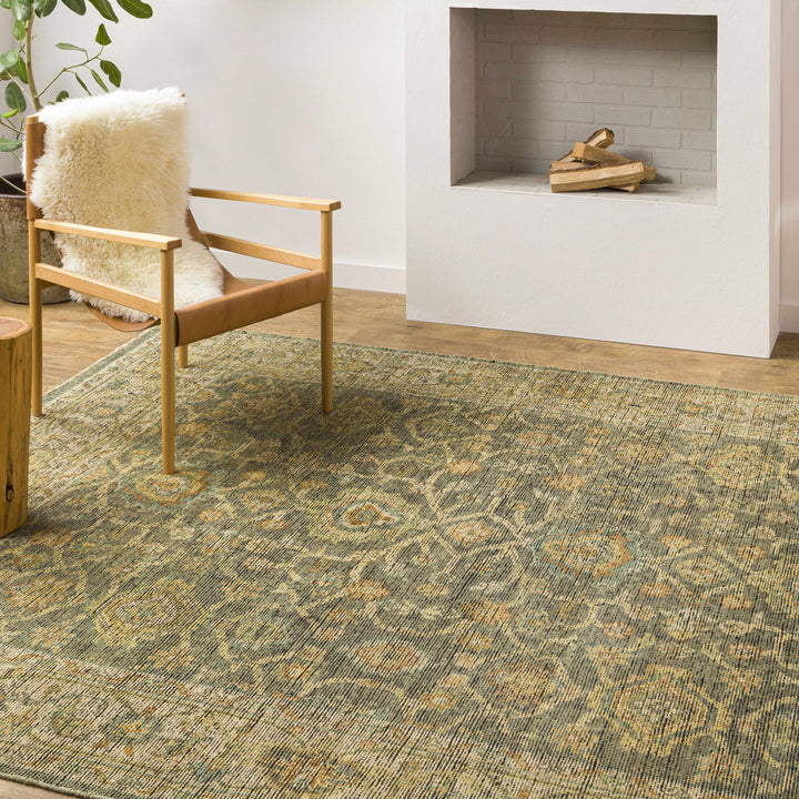 Clunes Traditional Floral Design Beige And Olive Hand Knotted Area Rug