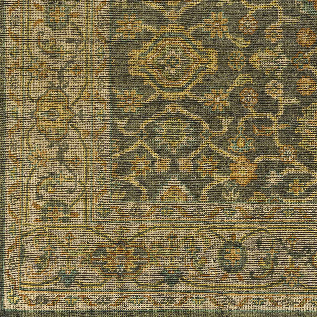 Clunes Traditional Floral Design Beige And Olive Hand Knotted Area Rug